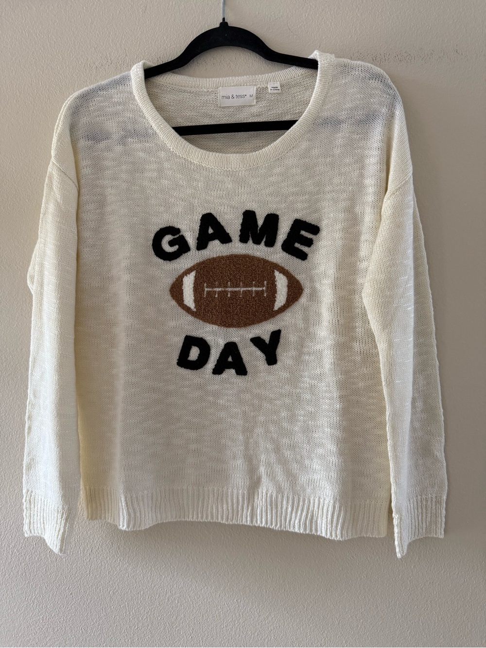 Mia & Tess Cream 'Game Day' Football Crewneck Sweater
